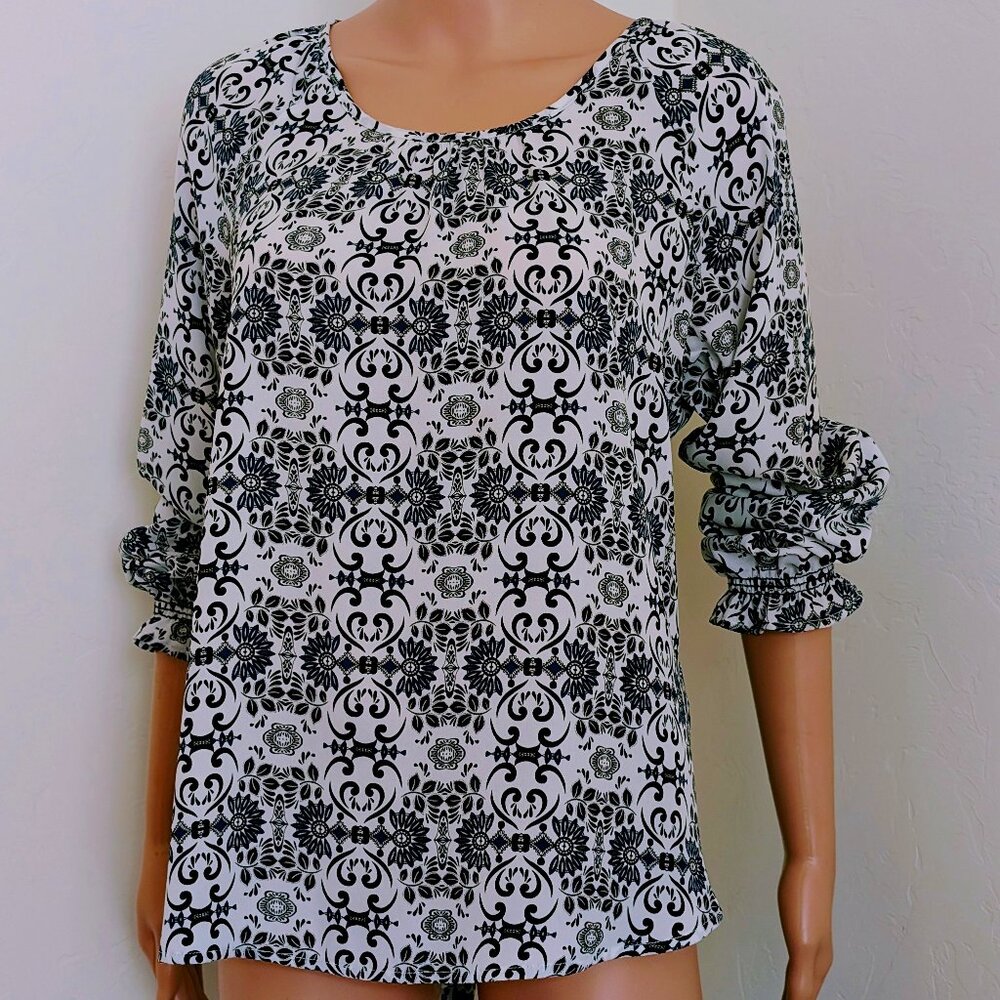 PLEIONE Peasant Blouse - Blue/White SIZE S